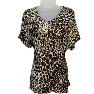 M N G by Mango-Women’s Leopard/Cheetah Animal Printed Short Sleeve Top. Md.